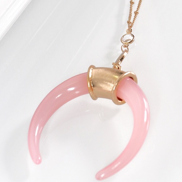 3 for $13 | NEW! Crescent Long Necklace - Pink - Picture 2 of 3